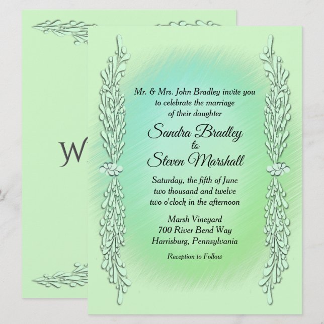 Convite para Casamento Verde da Mint (Frente/Verso)