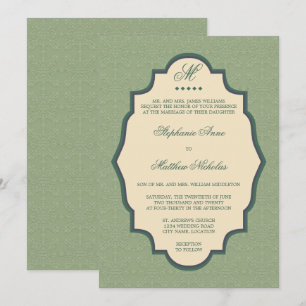 Convite para Casamento Verde de Damask Monograma S