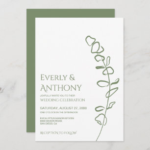 Convite para Casamento Verde de Eucalyptus Minimal