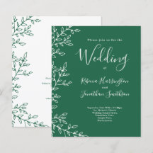 Convite para Casamento Verde de Folha Mínima de Or