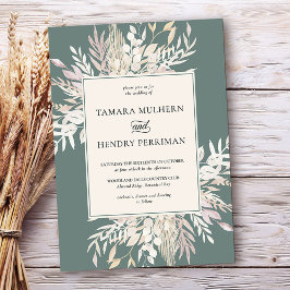 Convite para Casamento Verde de Folhagem Botânica