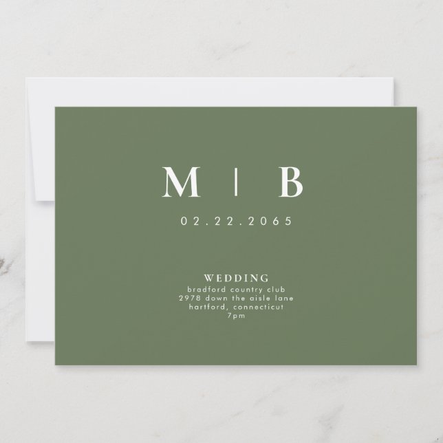 Convite para Casamento Verde de Monograma Simples  (Frente)