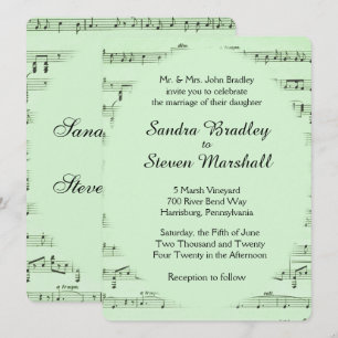 Convite para Casamento Verde de Música Folha
