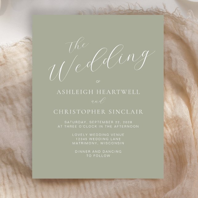 Convite para Casamento Verde de Sábio de Caligrafi (Criador carregado)