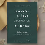Convite para Casamento Verde de Sage Mínimo Elegan<br><div class="desc">Este elegante convite para o casamento apresenta um fundo verde de sábio profundo com tipografia serif eterno e sotaques românticos. Com um layout centralizado e equilibrado e linhas limpas, é uma combinação perfeita de minimalismo moderno e sofisticação clássica — ideal para casamentos formais ou noturnos. Recursos de Design 🌿: tom...</div>