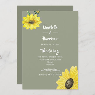 Convite para Casamento Verde de Sunflower Elegante