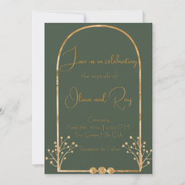 Convite para Casamento Verde e Dourado Escuro