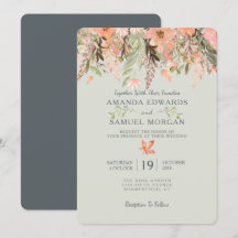 Convite para Casamento Verde e Pessegueira de Core