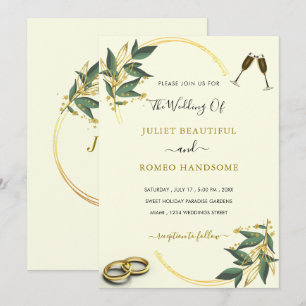 Convite Para Casamento - Verde Elegante Dourado Fl