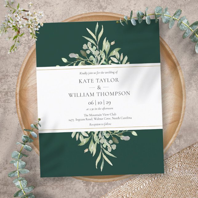 Convite para Casamento Verde Emerald (Budget Greenery Emerald Green Wedding Invitation)