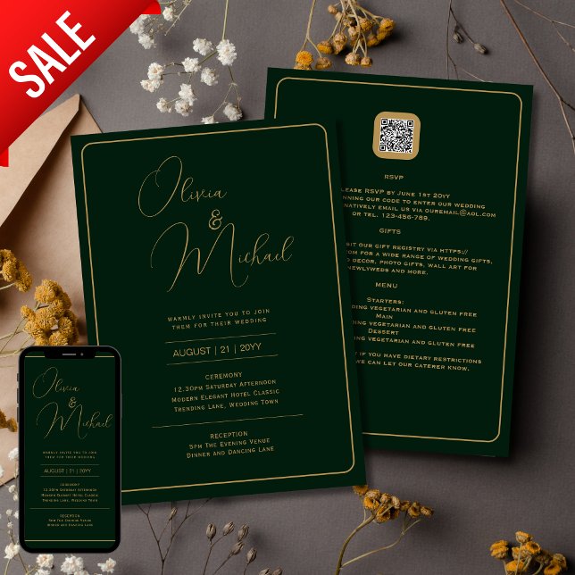 Convite para Casamento Verde Emerald com Texto Dou (Criador carregado)