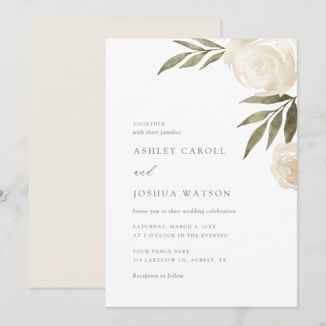 Convite para Casamento Verde Floral Branco Elegant (Frente/Verso)