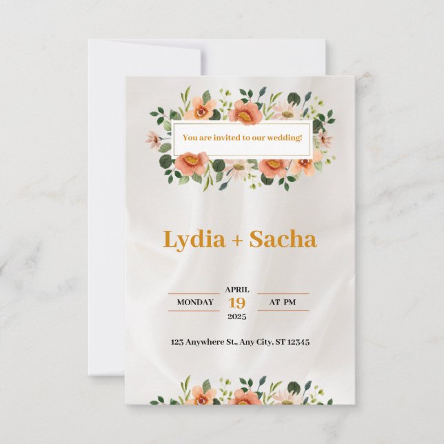 Convite para Casamento Verde Laranja Natural e Bra (Frente)