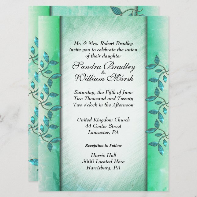 Convite para Casamento Verde Marble e Vine (Frente/Verso)
