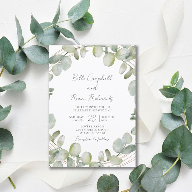 Convite para Casamento Verde Rustic Eucalyptus Sag (Criador carregado)