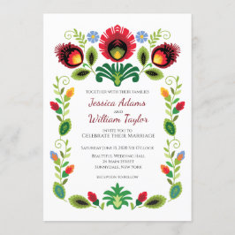 Convite para Casamento Vermelho de Flores Folclóri