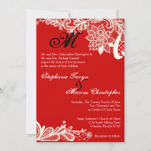 Convite para Casamento Vermelho de Local de Vintag