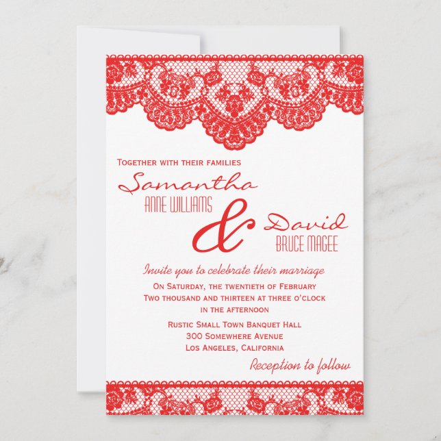 Convite para Casamento Vermelho e Branco (Frente)