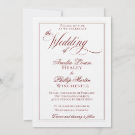Convite para Casamento Vermelho e Branco de Garnet