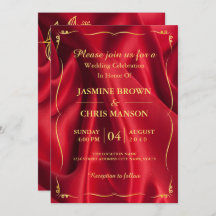 Convite Para Casamento Vermelho E Dourado Do Elega
