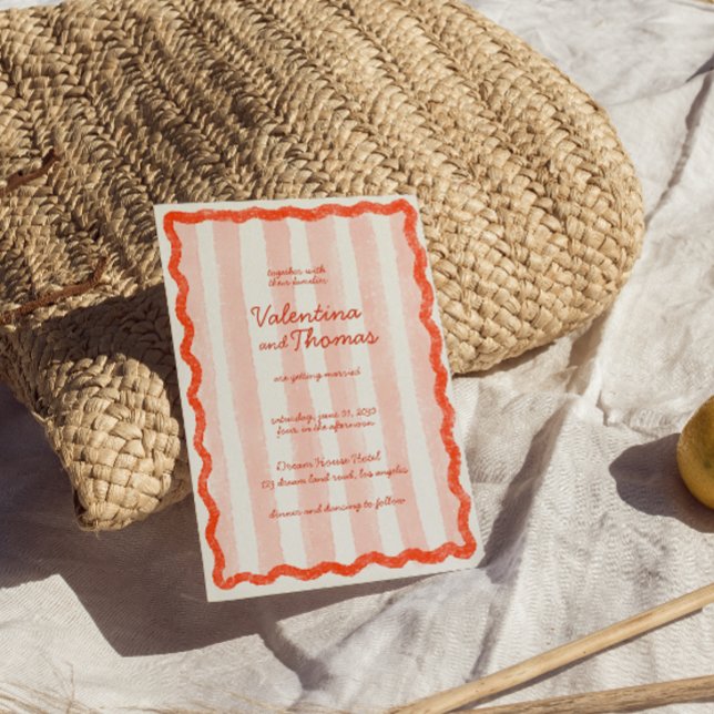 Convite para Casamento Vermelho e Rosa Moderno Whi (Criador carregado)