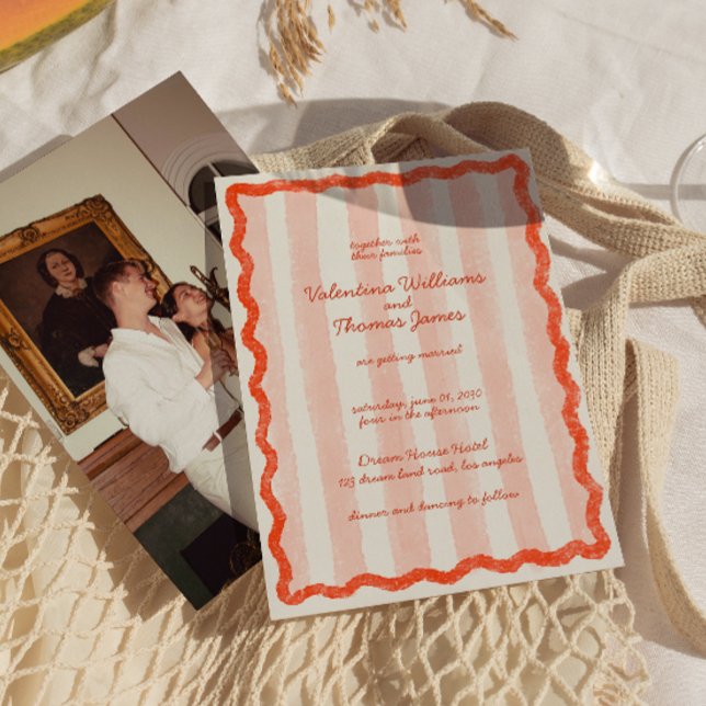 Convite para Casamento Vermelho e Rosa Moderno Whi (Criador carregado)