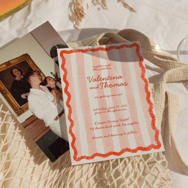 Convite para Casamento Vermelho e Rosa Moderno Whi (Criador carregado)