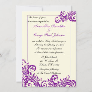 Convite para Casamento Vertical de Flourish Roxo