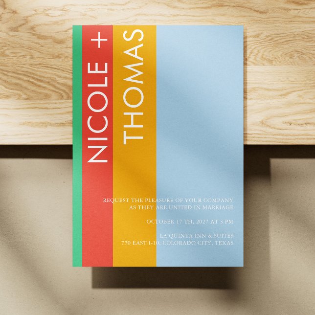 Convite para Casamento Vibrante Moderno com Stripe (Modern Vibrant Wedding Invitation with Stripes Customizable)