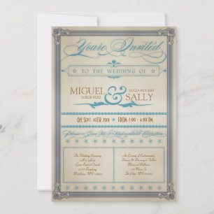 Convite para Casamento Vintage Blue & Brown