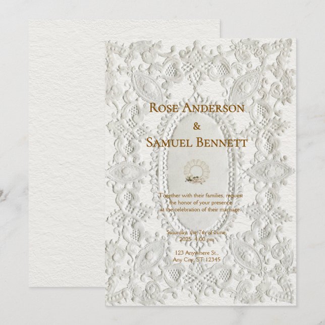 Convite para Casamento vintage Chic Lace (Frente/Verso)