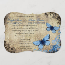 Convite para Casamento vintage de Borboleta Azul