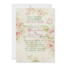 convite para casamento vintage Floral, rosa elegan