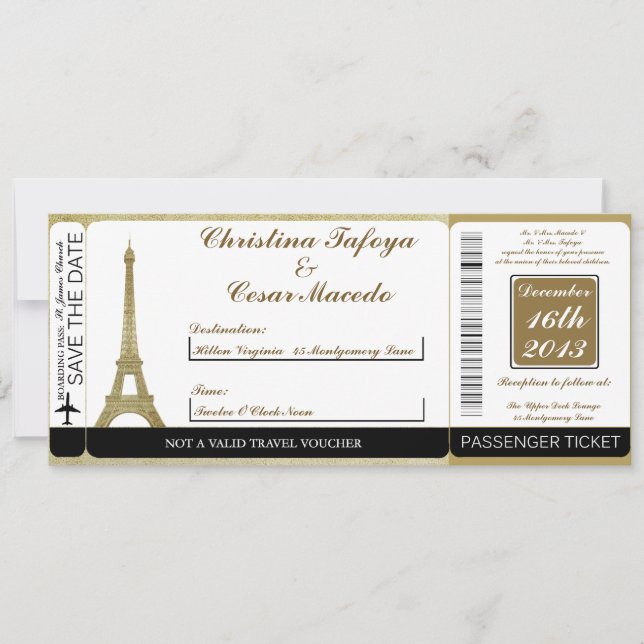 Convite para Casamento Vintage Paris Embarcado (Frente)
