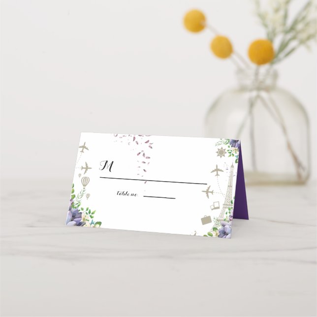 Convite para Casamento Violet Floral e Viagem Them (Frente)