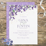 Convite Para Casamento Violetas Por Aquarela<br><div class="desc">Violetas simples e bonitas trazem o topo deste convite. Com um pouco de efeito de brilho dourado,  é clássico e elegante. O apoio é um olhar violeta macio marmoreado,  com um toque de nadador. Bonita para um casamento de verão,  ou qualquer casamento onde roxo é a cor principal.</div>