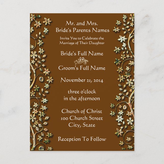 Convite para casamentos — Marrãs castanhas e flore (Frente)