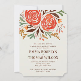 Convite para Casamentos outono de Rosas de Aquarel