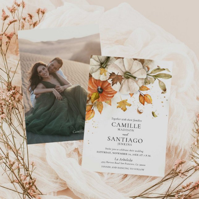 Convite para Casamentos outono Elegante (Elegant Fall Photo Wedding Invitation)