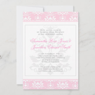 Convite para Casamentos tema damasco de cor rosa p
