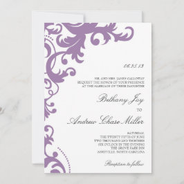 Convite para Casamentos tema damasco Elegante Roxo