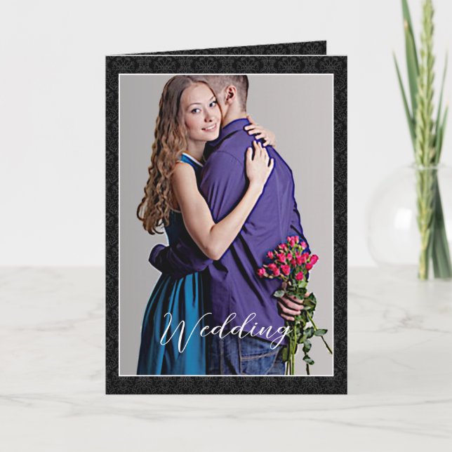 Convite para casamentos tema damasco - - Preto e B (Frente)