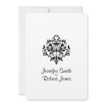 Convite para Casamentos tema damasco Preto e Branc