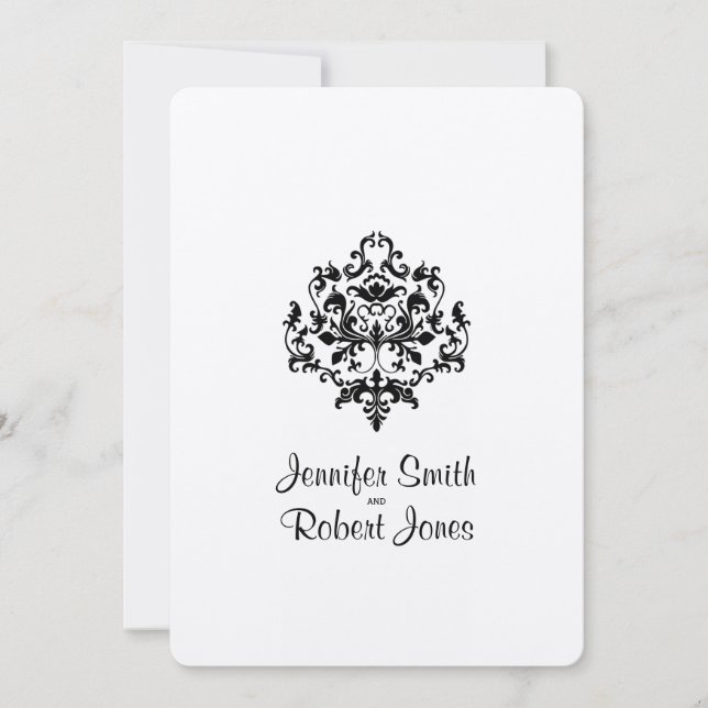 Convite para Casamentos tema damasco Preto e Branc (Frente)