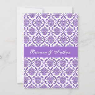 Convite para Casamentos tema damasco Roxo e Branco