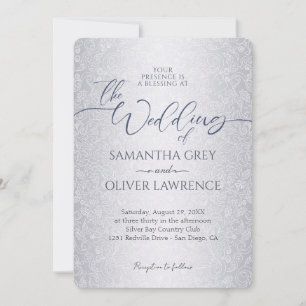 Convite para Casamentos tema damasco Silver Modern