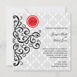 Convite para Casamentos tema damasco Vermelho e Pr