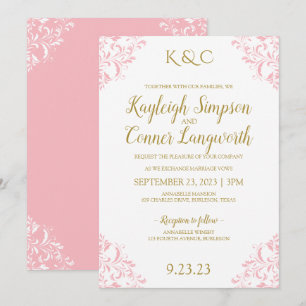 Convite para Casamentos vintage Elegante  Rosa e D