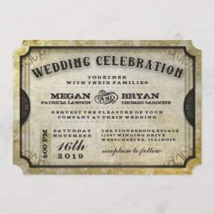 Convite para celebração de casamento de tíquete