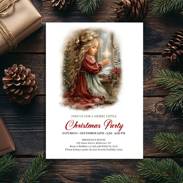 Convite para Celebração de Inverno Cena de Férias  (Winter Celebration Invite Cute Girl Holiday Scene)
